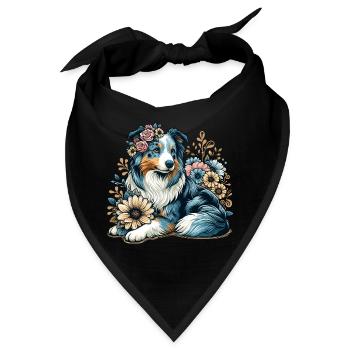 Australian Shepherd Cottage Core Landhaus Blumen - Bandana - Schwarz - Vorne