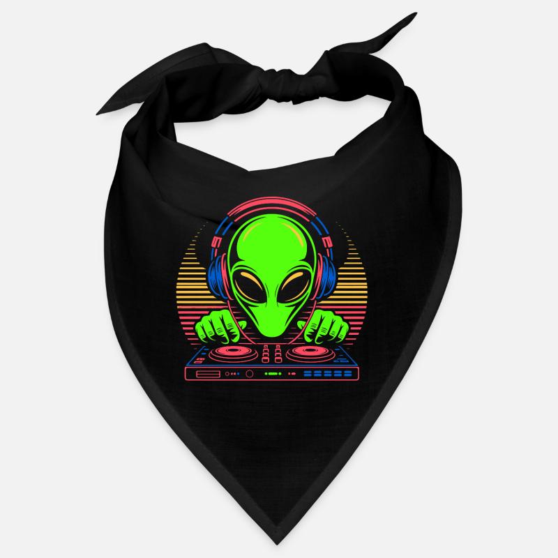 DJ extraterrestre avec casque et platine vinyle - Bandana - noir