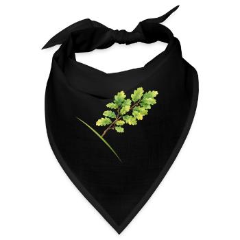 Blätterzweig Eiche - Aquarell - Bandana - Schwarz - Vorne
