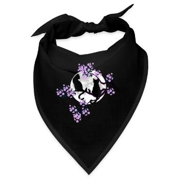 Katzen bei Vollmond im blühenden Kirschbaum - Bandana - Schwarz - Vorne
