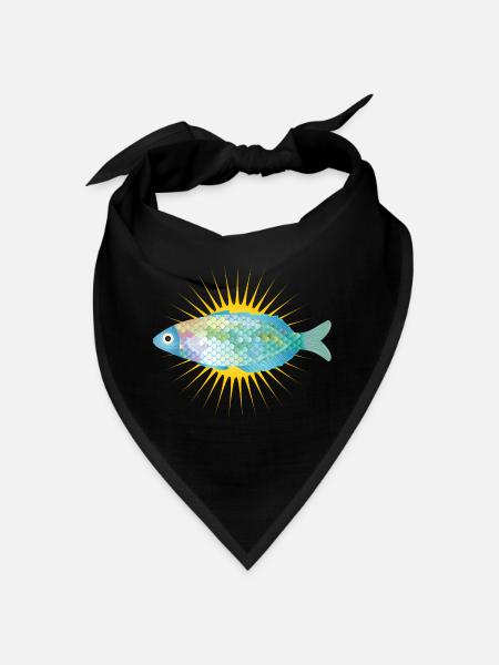 strahlender Fisch in zarten Pastell Farben - Bandana - Schwarz - Vorne
