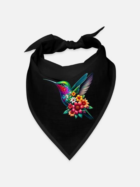 Hummingbird decorated with flowers - Bandana - black - Front
