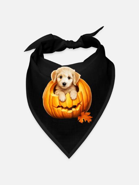 Halloween Doodle in Pumpkin: Funny Puppy - Bandana - black - Front
