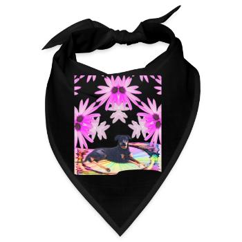 Rüde Lobo - umgeben von rosa Blumen im Regenbogen  - Bandana - Schwarz - Vorne