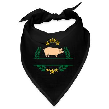 Schwein im grünen Lorbeerkranz mit goldgelber Krone - Bandana - Schwarz - Vorne