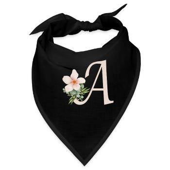 Buchstabe A mit Blume - Bandana - Schwarz - Vorne