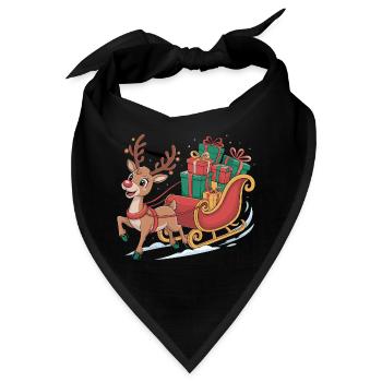 Rentier im Schlitten mit Geschenken - Bandana - Schwarz - Vorne