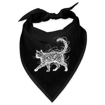 Minimalistisches Scribble Katze Line Art Japanisch - Bandana - Schwarz - Vorne
