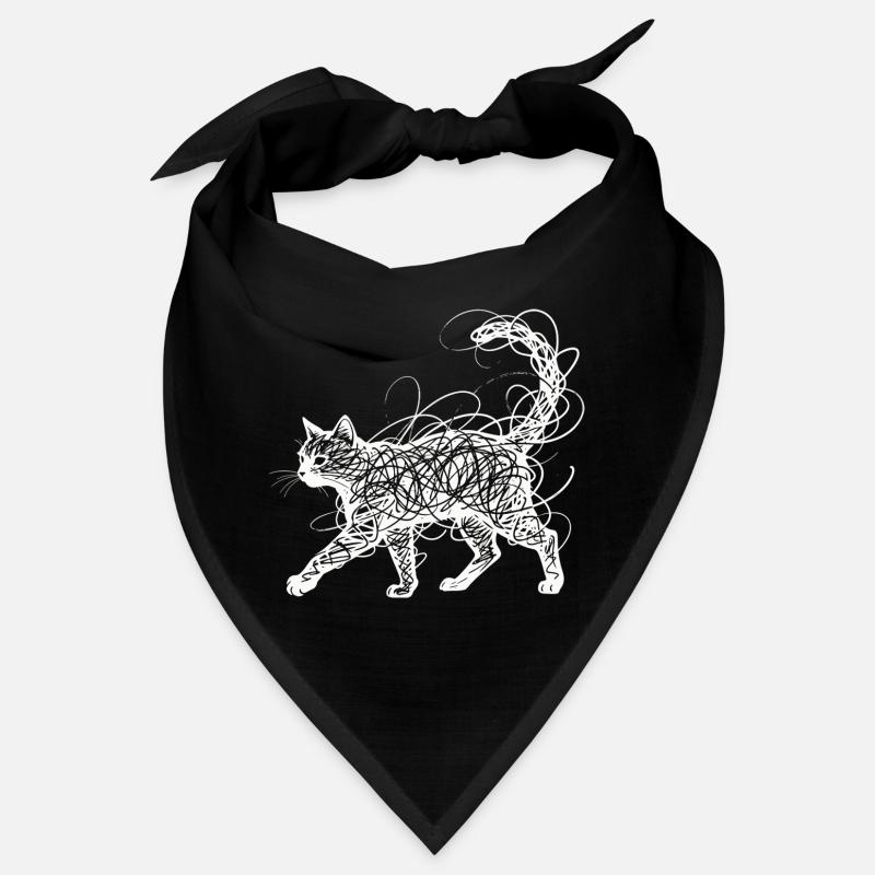 Minimalist Scribble Cat Line Art Japanese Bandana