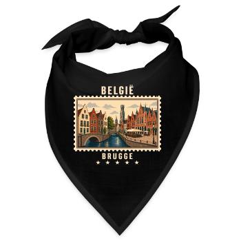 Belgien Brugge Vintage Reisemarke - Bandana - Schwarz - Vorne