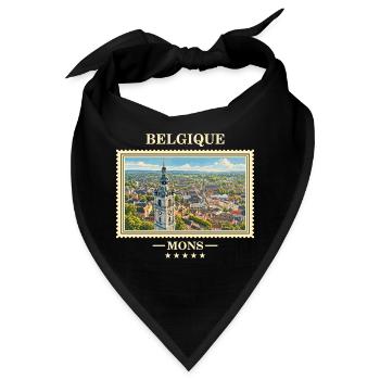 Belgien Mons Vintage Reisemarke - Bandana - Schwarz - Vorne