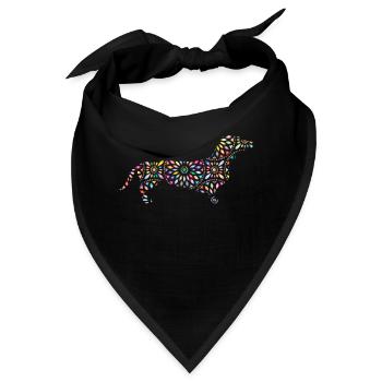 Hund Dackel Blumen Mandarin Geschenk - Bandana - Schwarz - Vorne