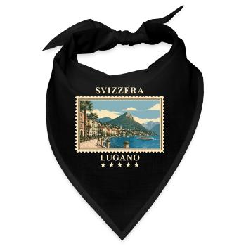 Schweiz Lugano Vintage Reisemarke - Bandana - Schwarz - Vorne
