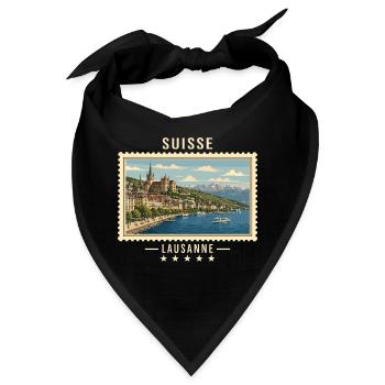 Schweiz Lausanne Vintage Reisemarke - Bandana - Schwarz - Vorne