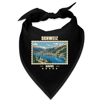 Schweiz Davos Vintage Reisemarke - Bandana - Schwarz - Vorne