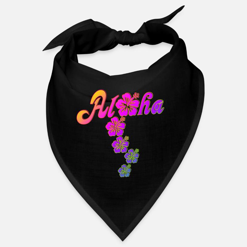 Aloha Hibiscus Blossoms - colored fill - Bandana - Schwarz