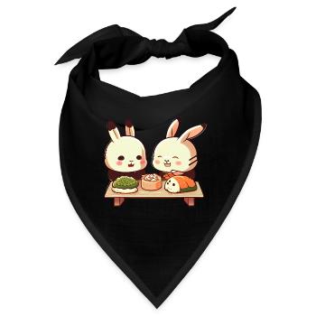 Süße Comic Hasen essen zusammen Sushi - Bandana - Schwarz - Vorne