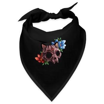 Katzenschädel mit Blumen - Bandana - Schwarz - Vorne