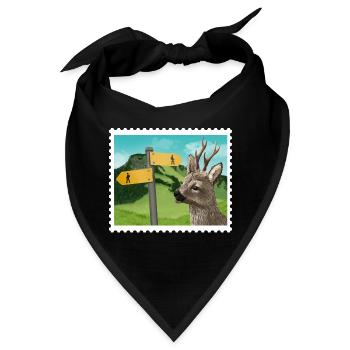 Reh auf Briefmarke - Bandana - Schwarz - Vorne