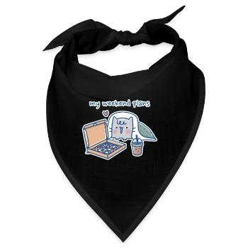 Kawaii Katze mit Pizza Design - Bandana - Schwarz - Vorne