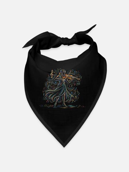 Female Violinist Playing Violin Drawing Art - Bandana - black - Front