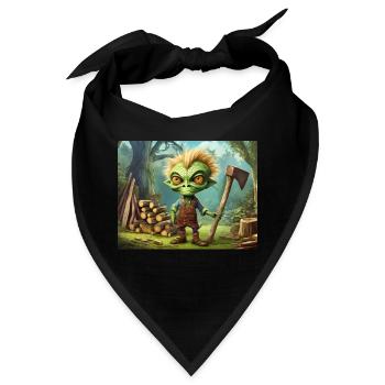 niedlicher kleiner grüner Retro-Außerirdischer schneidet Holzschnitt - Bandana - Schwarz - Vorne