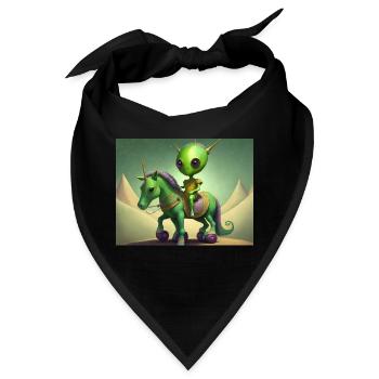 niedliches kleines grünes vintage alien reitet auf einem pferd - Bandana - Schwarz - Vorne