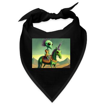 niedliches kleines grünes Retro-Alien reitet auf einem Pferd - Bandana - Schwarz - Vorne