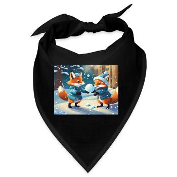 niedlicher kleiner Teufel Fuchs Alltag – Schnee spielen - Bandana - Schwarz - Vorne