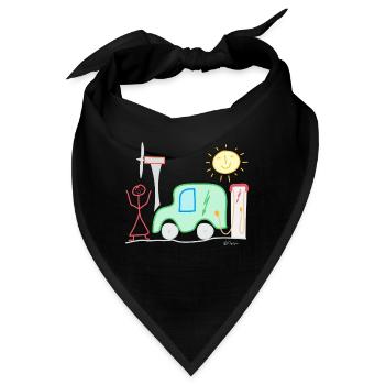 E-Auto Strichmännchen Frau Windrad Ladesäule Sonne - Bandana - Schwarz - Vorne