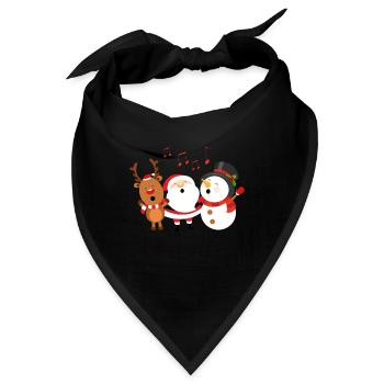 Singende Weihnachtsmann, Schneemann und Rentier - Bandana - Schwarz - Vorne