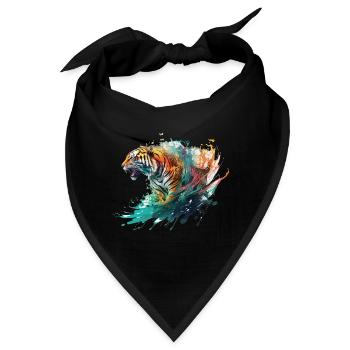 Tiger Splash Grunge Bunt Tier Raubtier Kunst - Bandana - Schwarz - Vorne