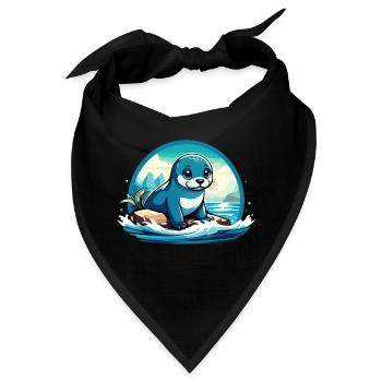 Robbe auf Felsen - Bandana - Schwarz - Vorne