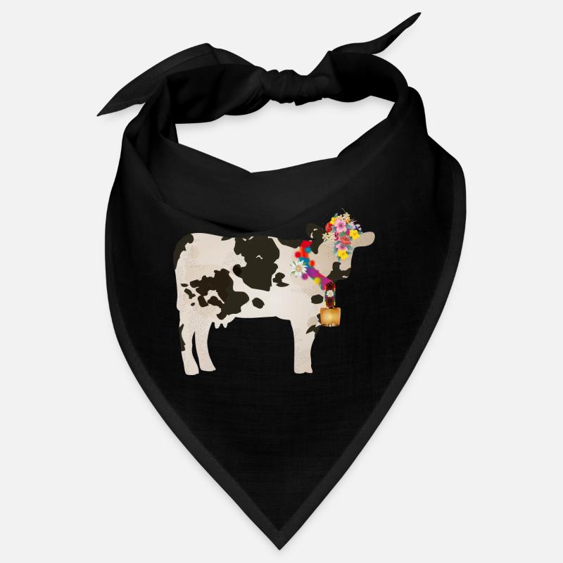 vache décorée avec cloche et décorations florales Bandana