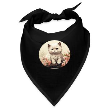 Weißes Kätzchen in Asia Style - Bandana - Schwarz - Vorne