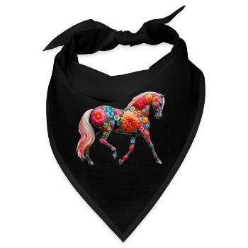 Pferd mit Blumen geschmückt - Bandana - Schwarz - Vorne