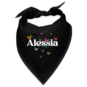 Schöner Mädchenname ALESSIA mit Schmetterlingen  - Bandana - Schwarz - Vorne