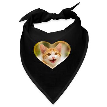 Niedliches junges Katzenkind miaut lustig mit Herz - Bandana - Schwarz - Vorne