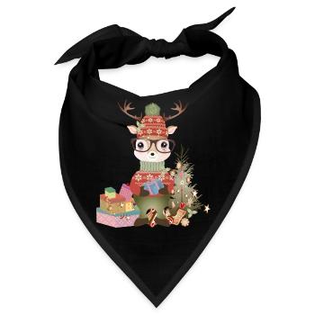 Hirsch mit Weihnachtsgeschenke,Brille und Mütze - Bandana - Schwarz - Vorne
