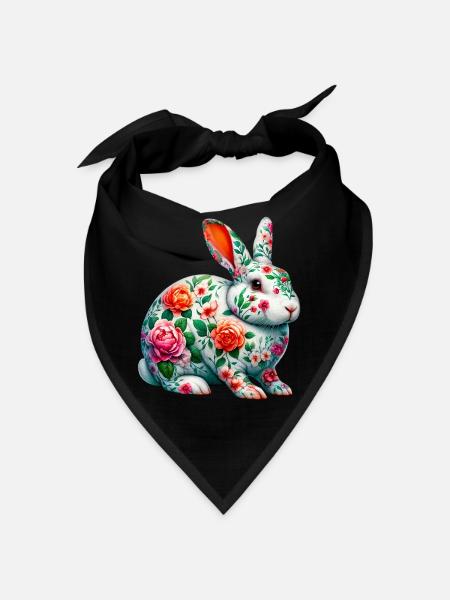 Hase mit Blumen geschmückt - Bandana - Schwarz - Vorne