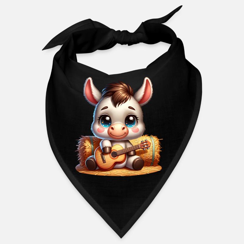 Cute donkey with guitar on straw bale Bandana