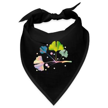 bunter Ginkgo Ast mit Blätter in Regenbogen Farben - Bandana - Schwarz - Vorne