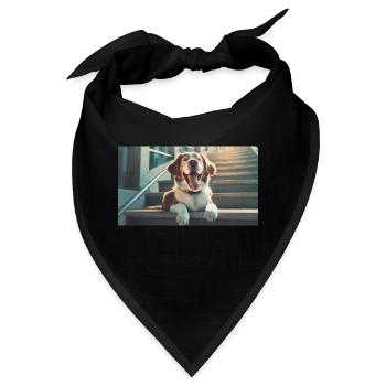 Niedliche Tiere chillen – Hund auf Treppe - Bandana - Schwarz - Vorne