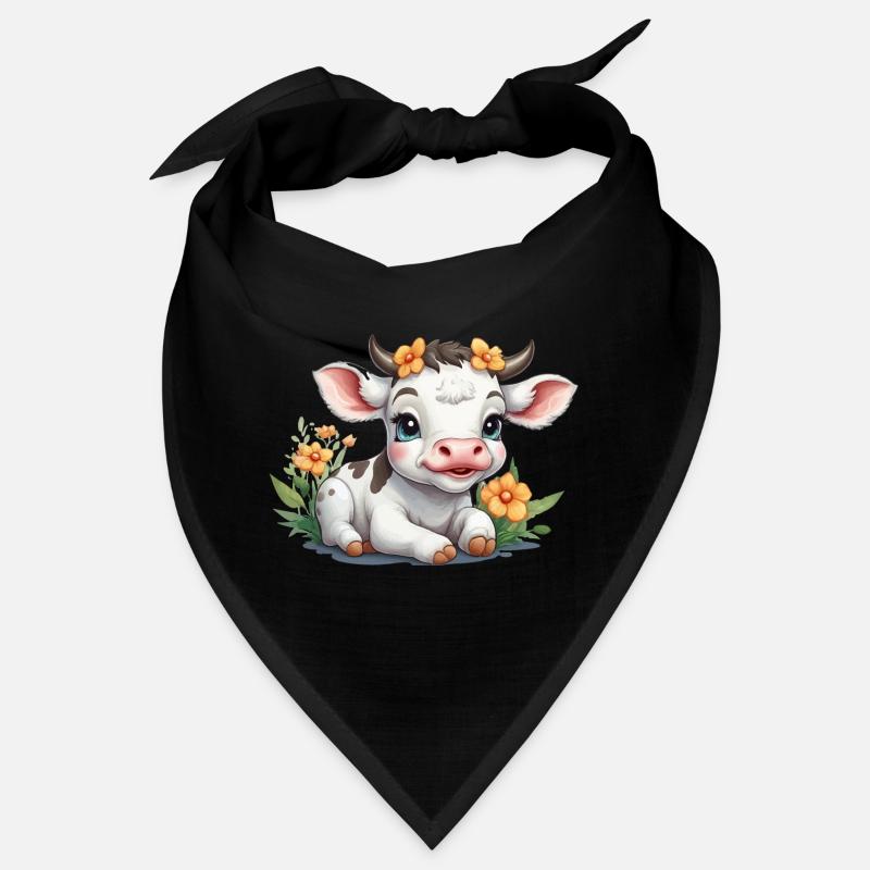 Mignon bébé vache veau sur prairie fleurie Bandana