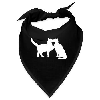 2 Katzen Küssen Pärchen Zwei Freunde Schmusen Paar - Bandana - Schwarz - Vorne