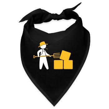 Bauer mit Mistgabel und Heu - Bandana - Schwarz - Vorne