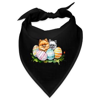 Zwergspitz Pomeranian Ostern Wasserfarben - Bandana - Schwarz - Vorne