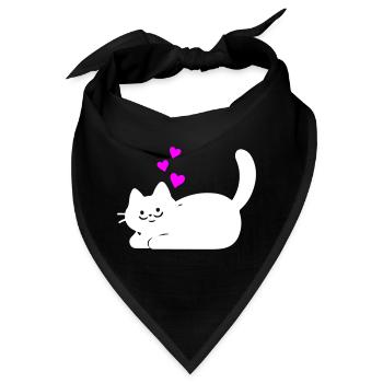 Liegende Katze mit Herzen Weiß - Bandana - Schwarz - Vorne