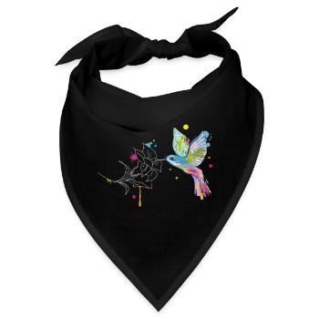 Kolibri und Blüte - Bandana - Schwarz - Vorne