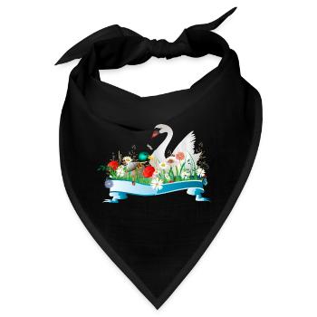Schwan und Ente im See mit frühlingshaftem Ufer - Bandana - Schwarz - Vorne